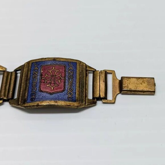 Vintage Souvenir BRACELET Enamel Coat Arms Regions WWII FRANCE PARIS NORMANDIE - Picture 4 of 5
